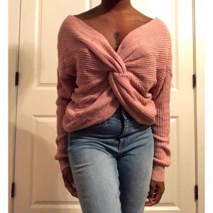 Pink Ribbed Twisted Sweated